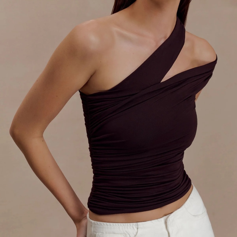 Meshki brown one shoulder top with tags